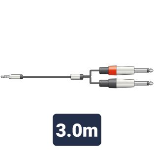 Audiokabel 3,5 mm stereo jackplug naar 2 x 6,3 mm mono jackpluggen 3 meter